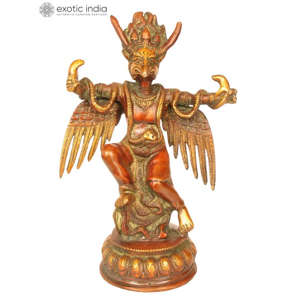 8 inch Garuda Intricate Serpent Coils Divine Carrier Brass Sculpture Mythic Supremacy