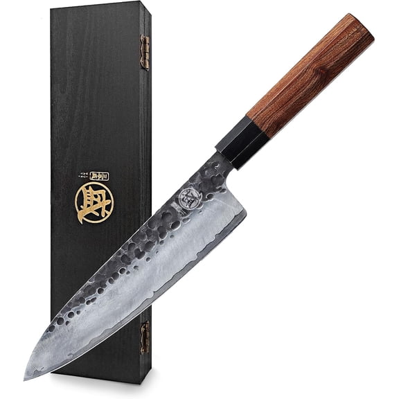 8 inch Gyuto Chef Knife Japanese Hand Forged Kitchen Chef's Knives 3-Layer 9CR18MOV High Carbon Steel Rosewood Handle & Sandalwood Box