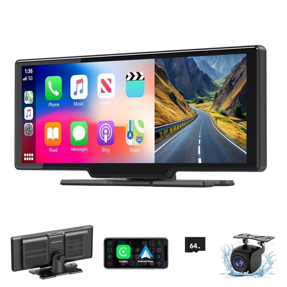 8 inch HD Wireless Portable CarPlay Touchscreen Stereo with Android Auto Mirror Link/Backup Camera/GPS Navigation/Satellite Radio for All Vehicles