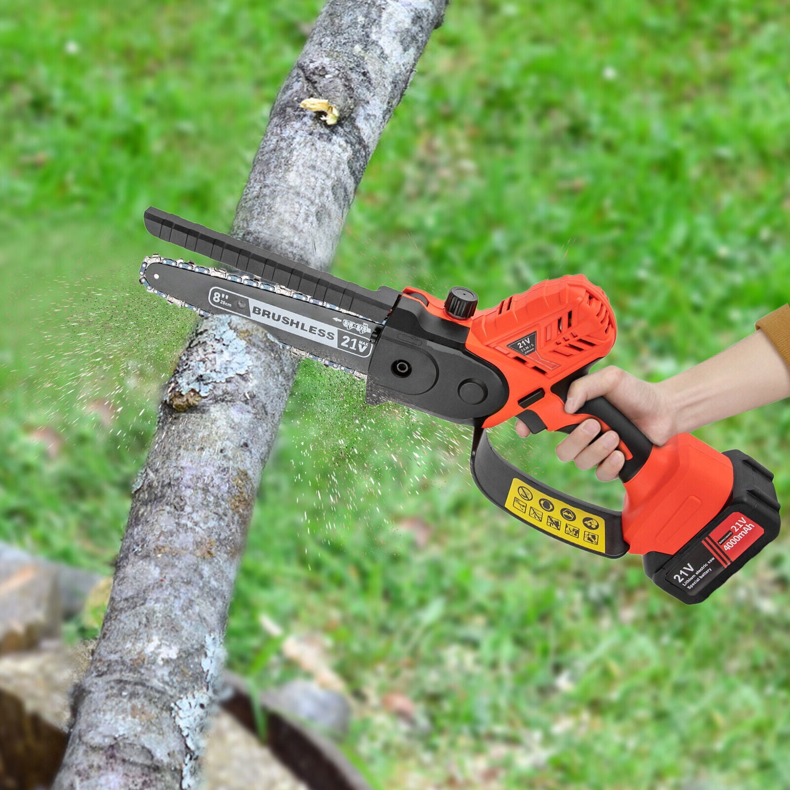 8 inch Handheld Mini Chain Saw Cordless Chainsaw with 2 Batteries ...