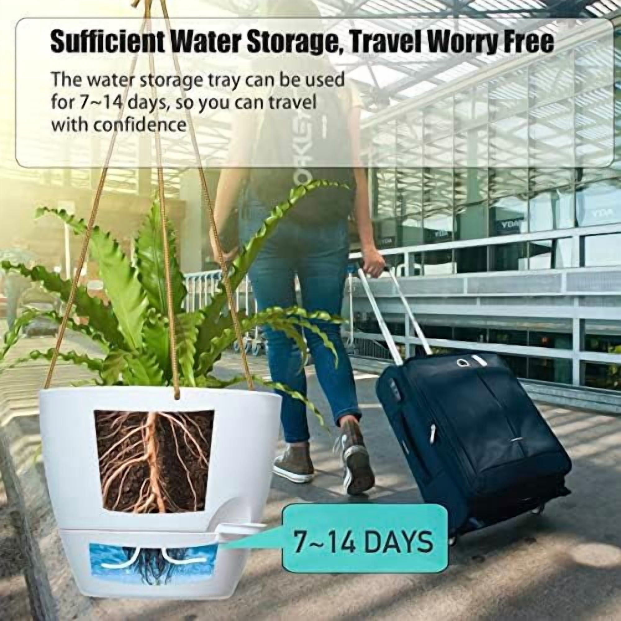 8 inch Hanging Planters, 2 Pack Self Watering Hanging Pots with 20oZ Deep Reservoir for Indoor Outdoor Plants Flowers, White