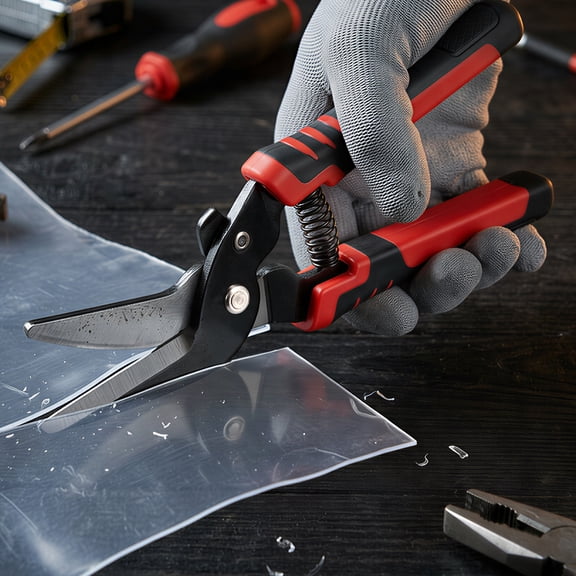 8 inch Heavy Duty Scissors Curved Tip Tin Snips with PVC Nonslip Handle