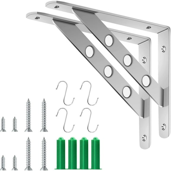 8-inch Heavy Duty Shelf Bracket, 440LB Load Capacity Stainless Steel L Brackets for Floating Shelves, 2-Pack Solid Right Angle Corner Braces & Supports