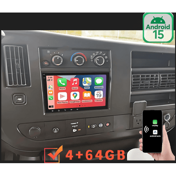 8-inch IPS HD Touchscreen Car Radio - Exclusive For Chevy Express 2500 3500 2019-2024, 4+64G Large Memory Android 15 Stereo with Wireless CarPlay & GPS Navigation & AHD Camera