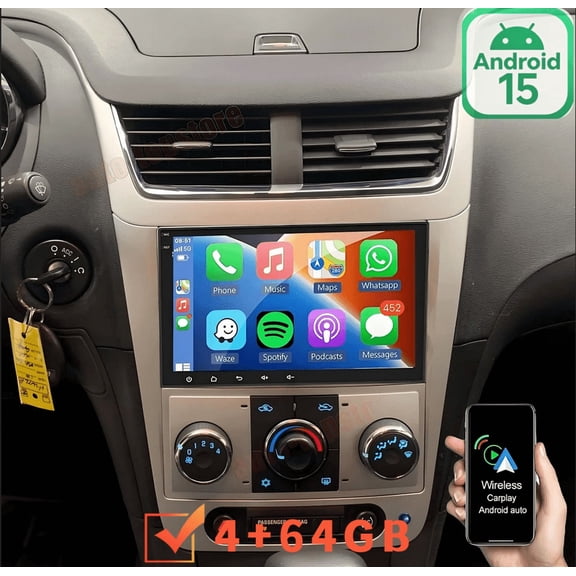 8-inch IPS Touchscreen 4+64G Android 15 Car Stereo For Chevrolet Malibu 2008-2012, Supports CarPlay & Android Auto & AHD Camera