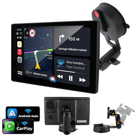 Wireless CarPlay Screen - 8'' Portable Car Stereo with 4K Dash Cam, 1080P Backup Camera, Satellite Radio, Apple CarPlay & Android Auto, GPS Navigation/AirPlay/Voice Control