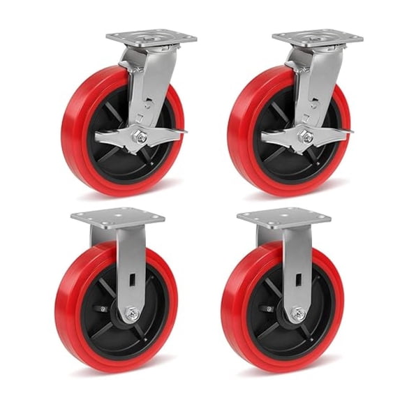 8 inch Industrial Caster, Polyurethane on Polypropylene Wheel- Casters ...
