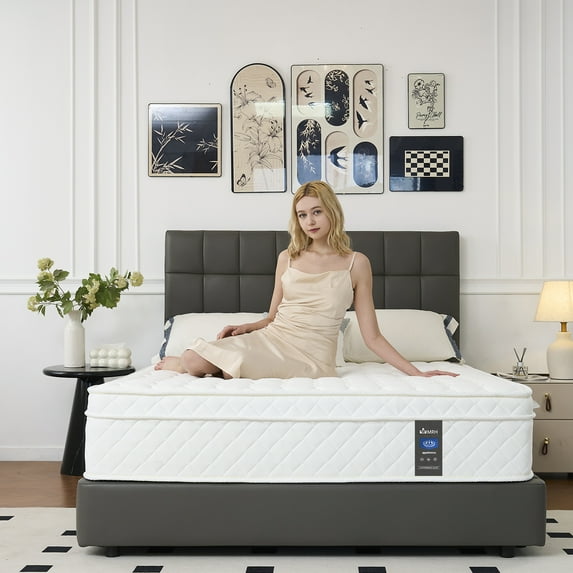 8 inch King Mattress Cooling Gel Memory Foam Hybrid Mattress Medium-Firm Breathable Pressure Relief White CertiPUR-US Certified Mattress with individually Pocket Springs for Kids and Adults