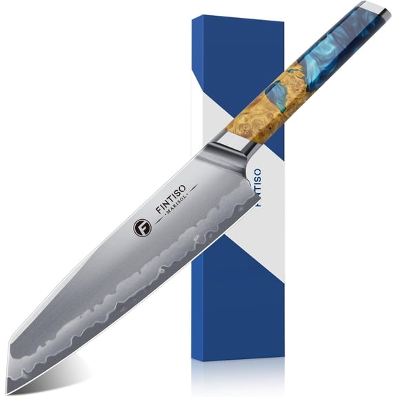 8 inch Kitchen Knife in S35VN Powder Steel Core Japanese Chef Knife, 7-Layers Clad Steel Cooking Knife Super Sharp Knife for Kitchen with Celestial Resin & Wood Handle Gift Box