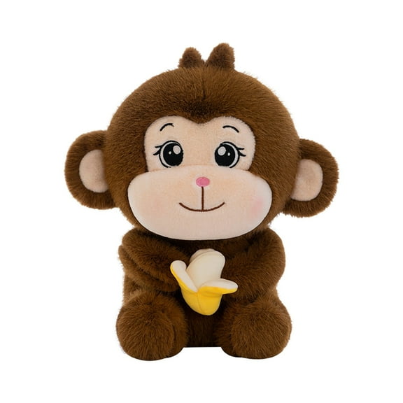 8 inch Monkey Stuffed Animal with Banana, Soft Brown Monkey Plushie Toy, Birthday Xmas Gift for Kids (Light Brown)