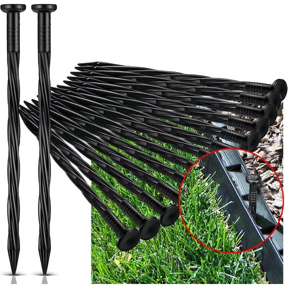8-inch Plastic Edging Stakes Pin Nails - Spiral Nylon No Dig Landscape Anchoring Spikes 50pcs