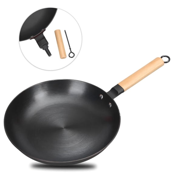 8 inch Pre-Seasoned Cast Iron Skillet with Detachable Wooden Handle, Small Frying Pan for Eggs, Steak & Breakfast, Nonstick Cooking Pan for Induction, Gas, Electric Stove & Camping