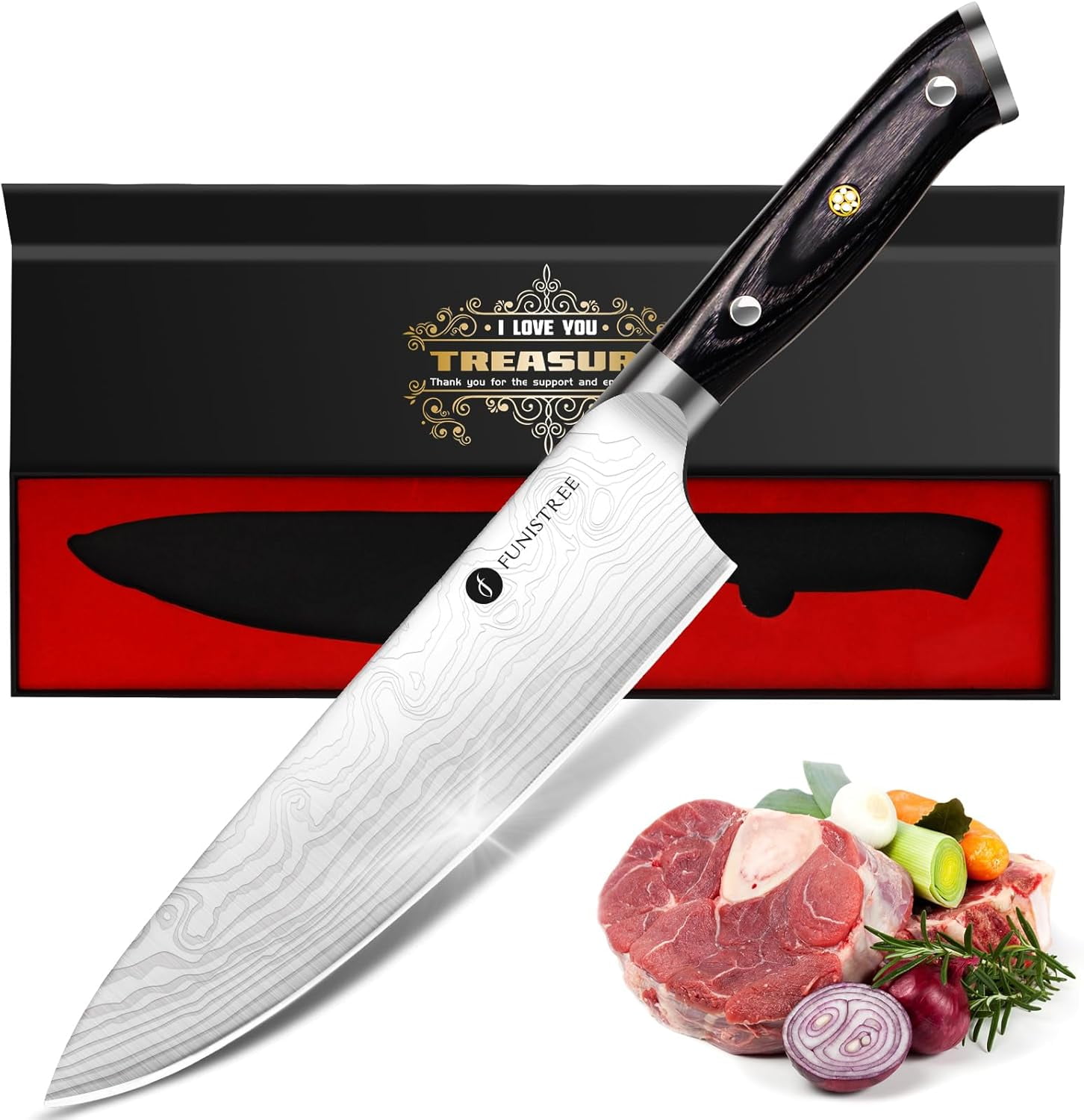 8 inch Professional Chef Knife, Sharp Kitchen Knife, German High Stainless Steel EN1.4116, Gifts for Men Women Him Husband Dad, Christmas Anniversary Birthday Gift from Wife Daughter Son