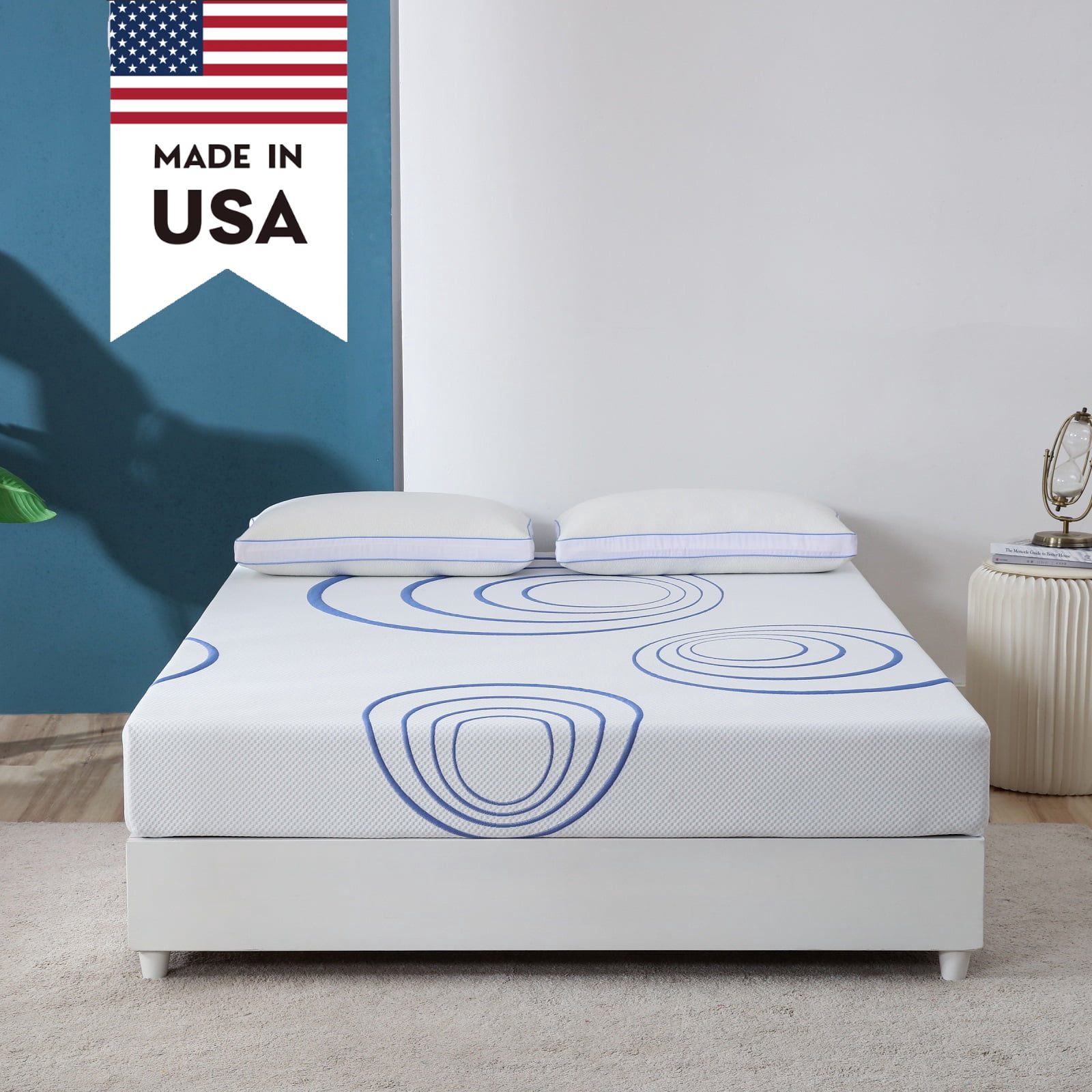 8 inch Queen Size Memory Foam Mattress in a box, Medium Feeling, Bamboo Charcoal Gel Mattresses, Made in USA