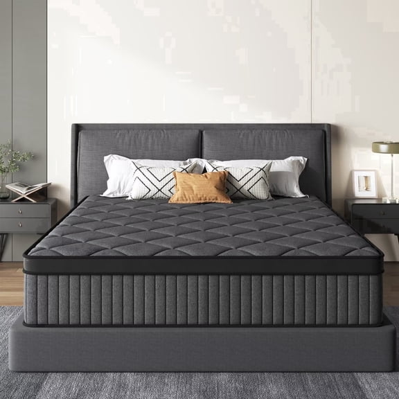 Timber Vibe Studio Queen Euro Top 8” Medium Hybrid Mattress with Pocket Spring, Mattress in a Box, CertiPUR-US Gray