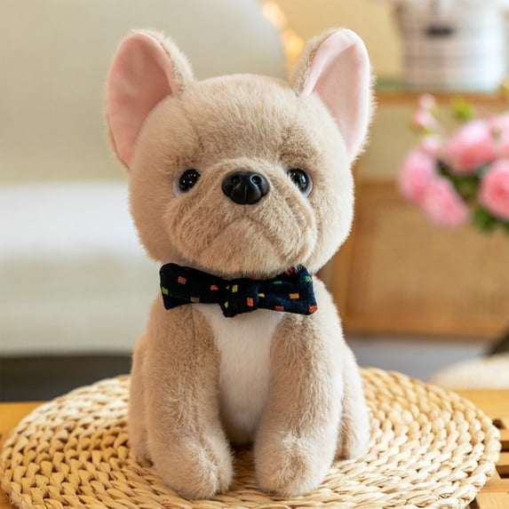 8-inch Realistic Beige Plush Toy Puppy Dog with Necktie - Soft Stuffed Animal for Kids, Lifelike Decor, Birthday Gift for Boys & Girls, All Ages Beige