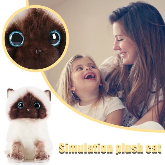 8 inch Realistic Siamese Cat Stuffed Animal Plush Toy, Super Soft Fluffy Faux Fur Kitten Doll with Sequins, Lifelike Kitty Figure for Home Desk Decor, Birthday Gift for Cat Lovers Graduation Gift