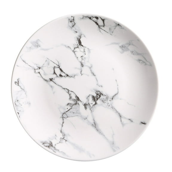 KALLORY Elegant White Ceramic Dinner Plate with Modern Marble Pattern, , Easy to Clean, Perfect for Food Presentation