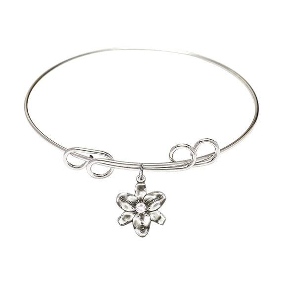 8 inch Round Double Loop Bangle Bracelet w/ Chastity medal charm w/ April Crystal Swarovski Crystal