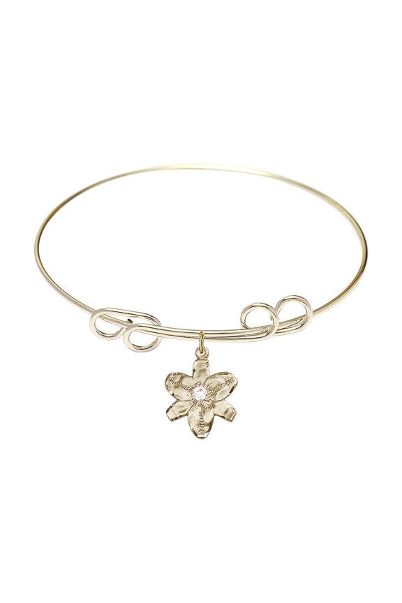 8 inch Round Double Loop Bangle Bracelet w/ Chastity medal charm w/ April Crystal Swarovski Crystal