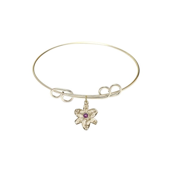 8 inch Round Double Loop Bangle Bracelet w/ Chastity medal charm w/ February Purple Swarovski Crystal