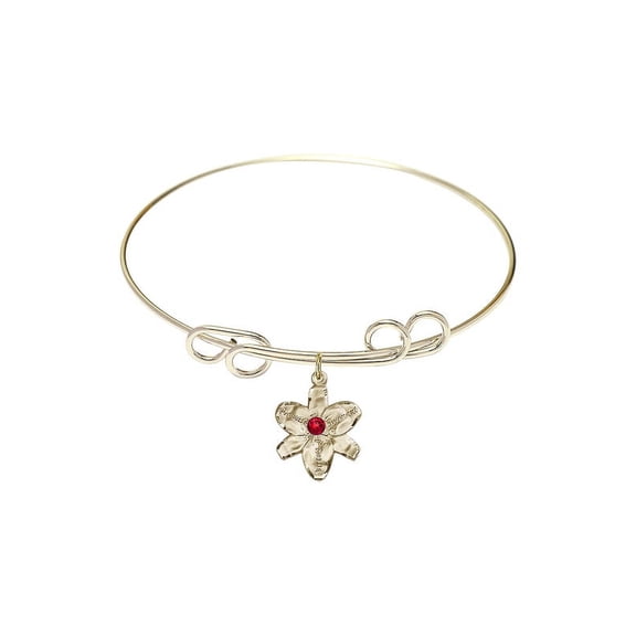 8 inch Round Double Loop Bangle Bracelet w/ Chastity medal charm w/ July Red Swarovski Crystal