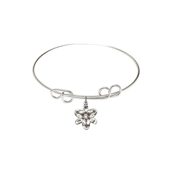 8 inch Round Double Loop Bangle Bracelet w/ Chastity medal charm w/ Light Purple Swarovski Crystal
