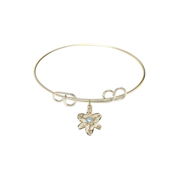 8 inch Round Double Loop Bangle Bracelet w/ Chastity medal charm w/ March Blue Swarovski Crystal