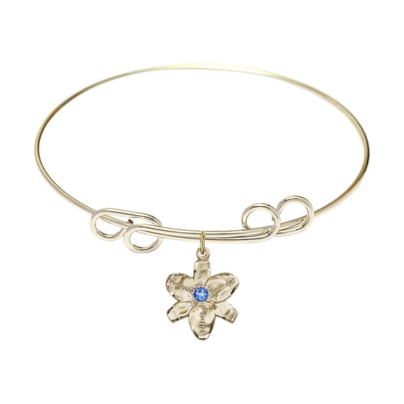 8 inch Round Double Loop Bangle Bracelet w/ Chastity medal charm w/ September Blue Swarovski Crystal