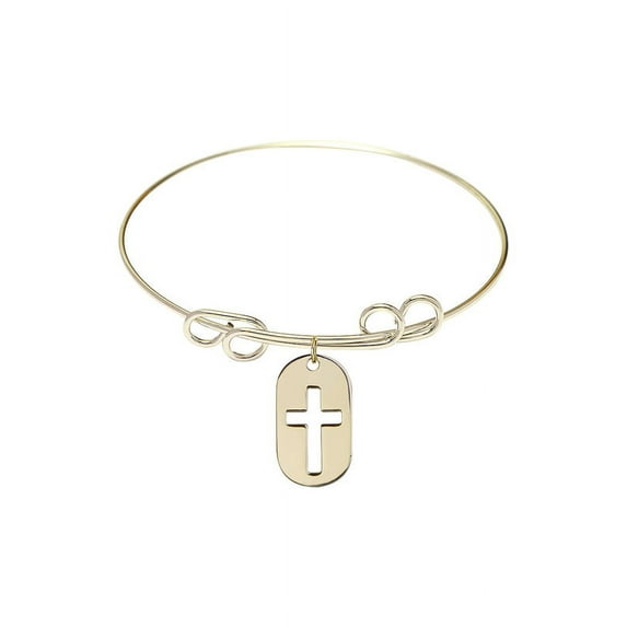 8 inch Round Double Loop Bangle Bracelet w/ Cross Dog Tag in Gold-Filled