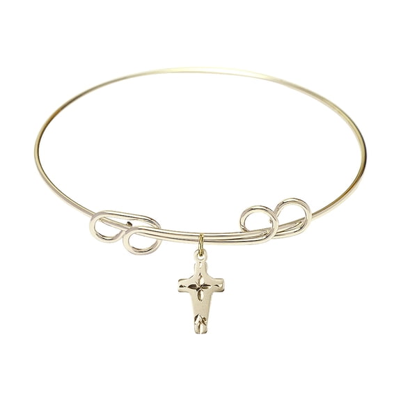 8 inch Round Double Loop Bangle Bracelet w/ Cross in Gold-Filled