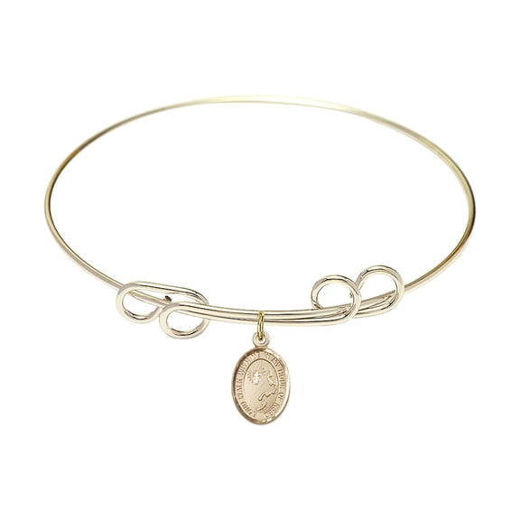 8 inch Round Double Loop Bangle Bracelet w/ Footprints / Cross in Gold-Filled