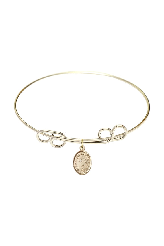 8 inch Round Double Loop Bangle Bracelet w/ Footprints / Cross in Gold-Filled