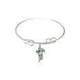 thumbnail image 1 of 8 inch Round Double Loop Bangle Bracelet w/ Guardian Angel medal charm w/ December Blue Swarovski Crystal, 1 of 3