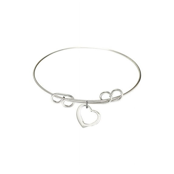 8 inch Round Double Loop Bangle Bracelet w/ Heart in Sterling Silver