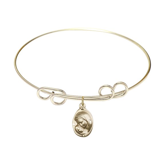 8 inch Round Double Loop Bangle Bracelet w/ Madonna & Child in Gold-Filled