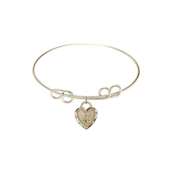 8 inch Round Double Loop Bangle Bracelet w/ Miraculous Heart in Gold-Filled