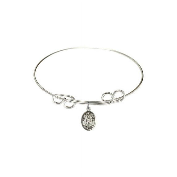 8 inch Round Double Loop Bangle Bracelet w/ Our Lady of Knock in Sterling Silver