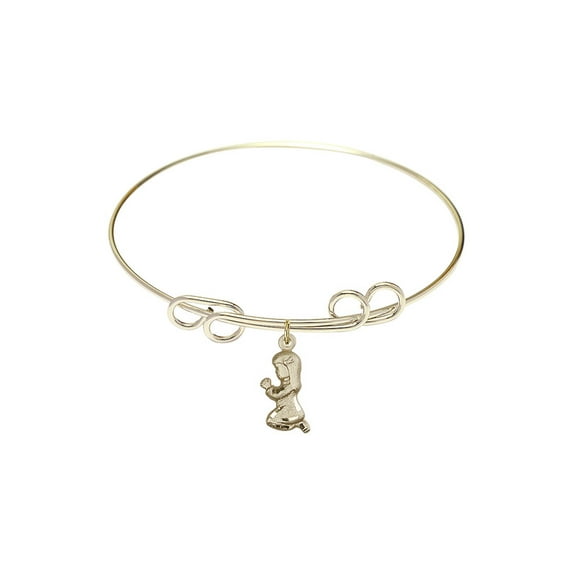 8 inch Round Double Loop Bangle Bracelet w/ Praying Girl in Gold-Filled