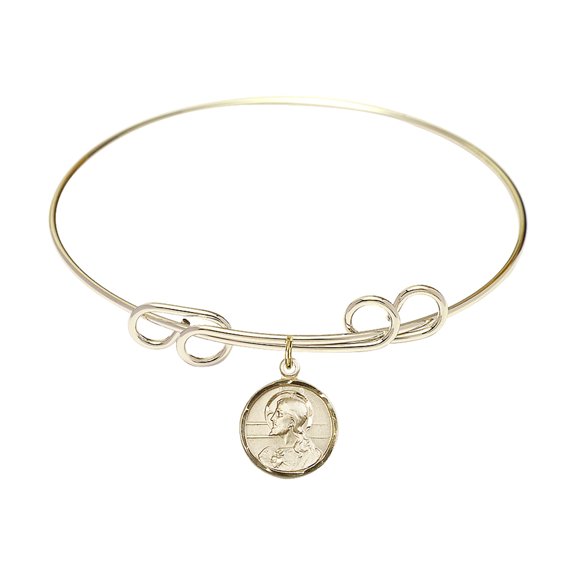 8 inch Round Double Loop Bangle Bracelet w/ Scapular in Gold-Filled