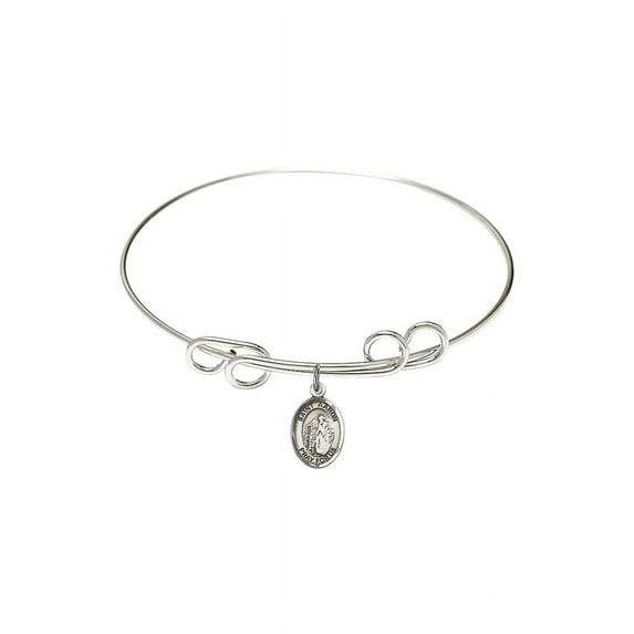 8 inch Round Double Loop Bangle Bracelet w/ St. Aaron in Sterling Silver