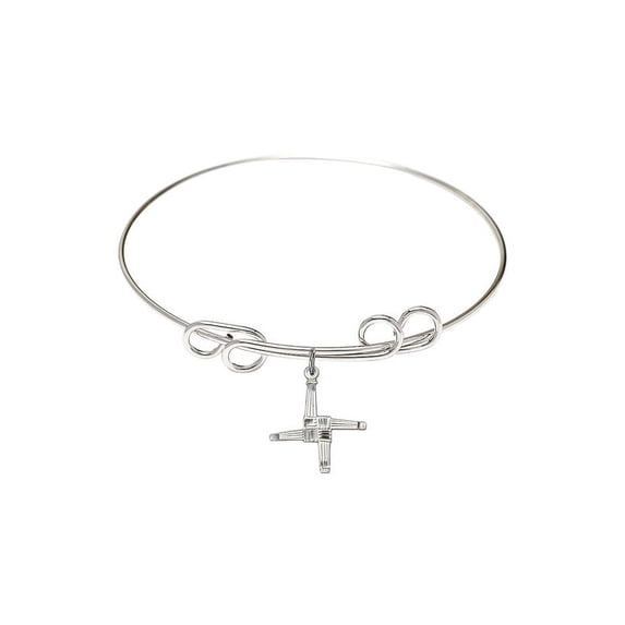 8 inch Round Double Loop Bangle Bracelet w/ St. Brigid Cross in Sterling Silver