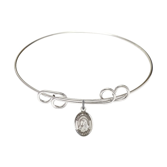 8 inch Round Double Loop Bangle Bracelet w/ St. Bruno in Sterling Silver