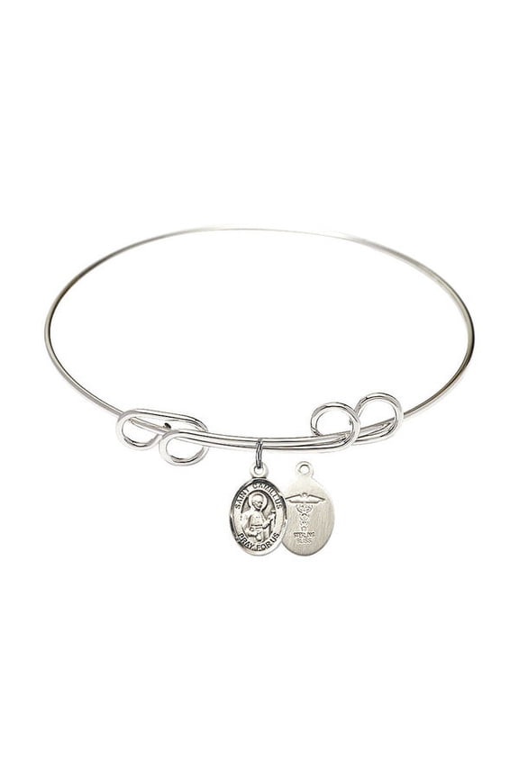 8 inch Round Double Loop Bangle Bracelet w/ St. Camillus of Lellis/Doctors in Sterling Silver