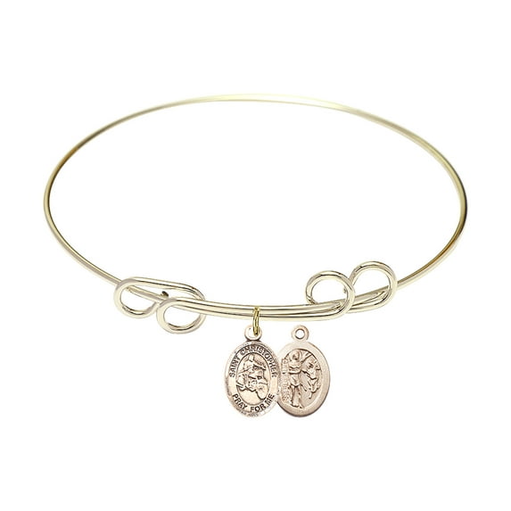8 inch Round Double Loop Bangle Bracelet w/ St. Christopher/Motorcycle in Gold-Filled