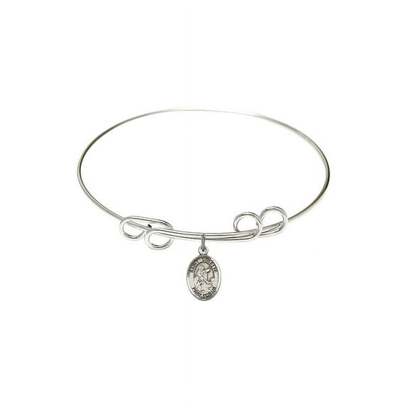 8 inch Round Double Loop Bangle Bracelet w/ St. Colette in Sterling Silver