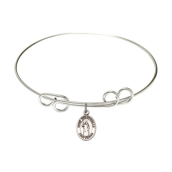 8 inch Round Double Loop Bangle Bracelet w/ St. Columbkille in Sterling Silver