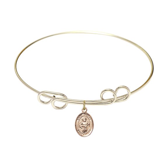 8 inch Round Double Loop Bangle Bracelet w/ St. Dismas in Gold-Filled