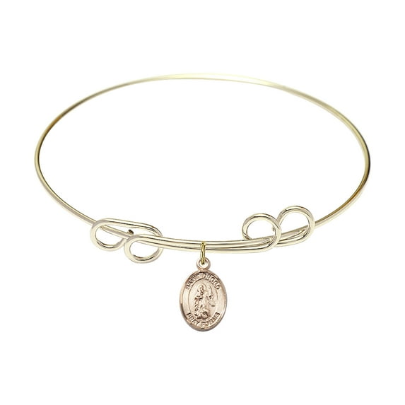 8 inch Round Double Loop Bangle Bracelet w/ St. Drogo in Gold-Filled