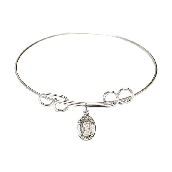 8 inch Round Double Loop Bangle Bracelet w/ St. Elizabeth of Hungary in Sterling Silver